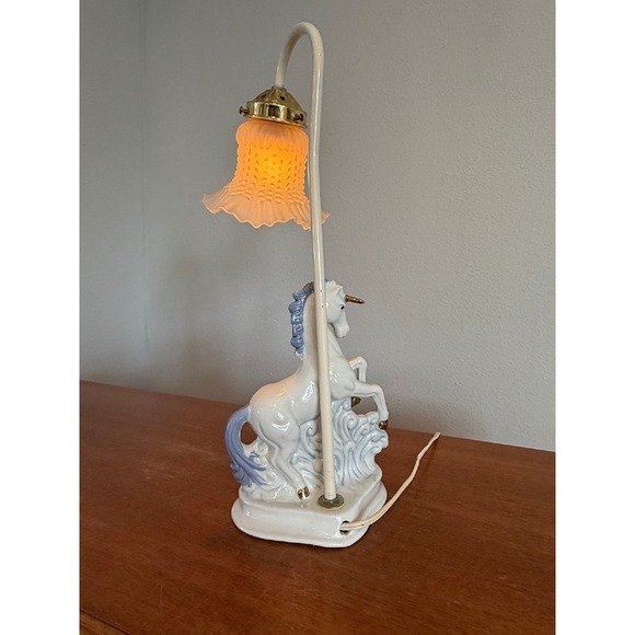 Unicorn Lamp Night Light Porcelain Gold Accents Nursery Decor Whimsical‎ - Picture 4 of 10